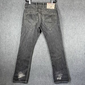 Vintage Y2K True Religion Micky Big T Black Washed Jeans Distressed Mens 34x33
